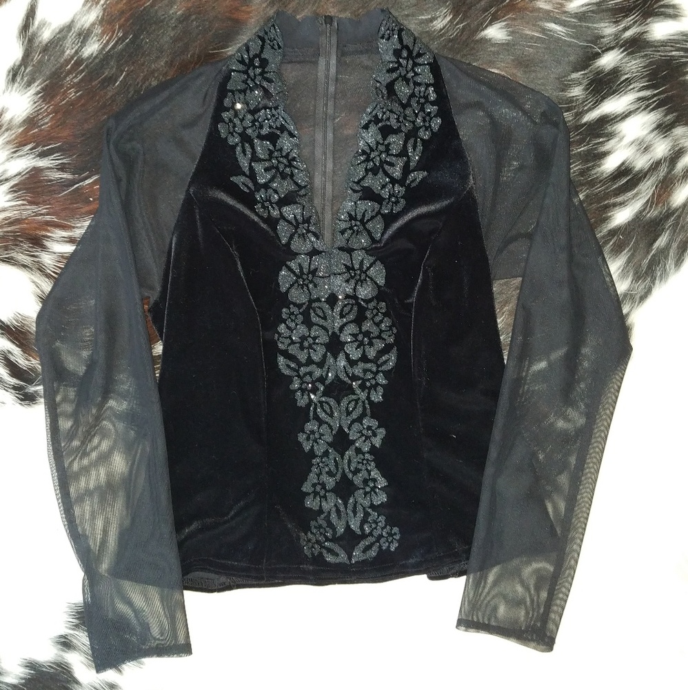 Vintage velvet mesh beaded top
